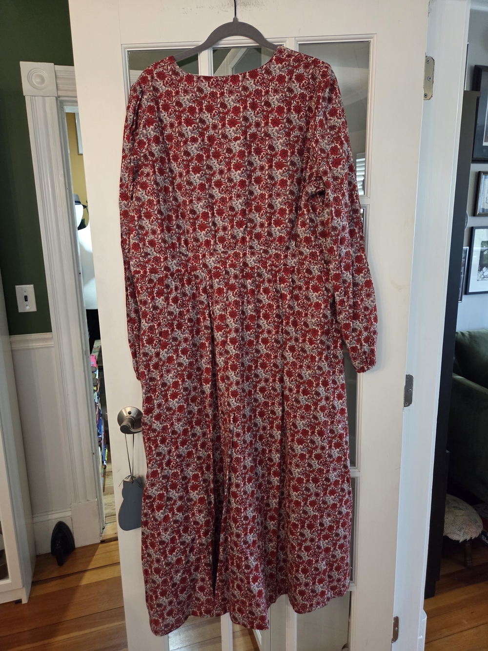 Boden Red + Pink Floral Maxi Dress with V-Neck - Size 16/18R - Picture 7 of 14